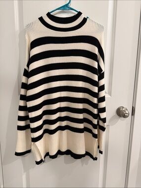 Philosophy Black and White Striped Turtleneck Sweater